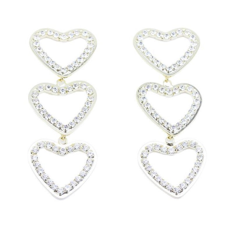 Wholesale 925 Silver Needle Sweet Hollow Diamond Love Earrings